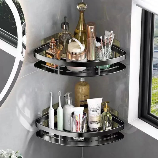 Aluminum Corner Bathroom Shelf – No Drill Organizer for Shampoo & Makeup