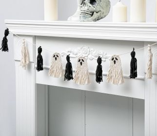 Halloween Ghost Tassel Garland, Black White Ghosts Macrame Banner Decor, Hanging Boho Ghost Decoration Halloween Ghost Tassel Garland, Black White Ghosts Macrame Banner Decor, Hanging Boho Ghost Decoration